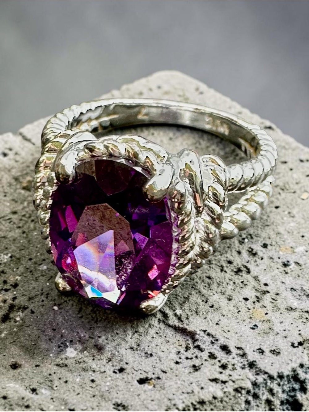 NVC Nataliya Collister Ring Large Purple CZ Crystal Statement Silver Tone Size 7